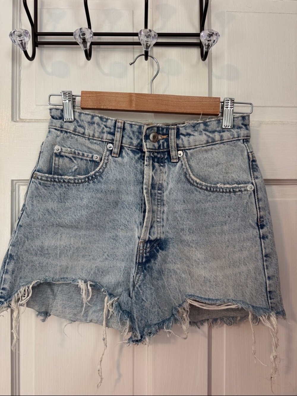 Zara Light Blue Distressed Denim Cutoff Shorts